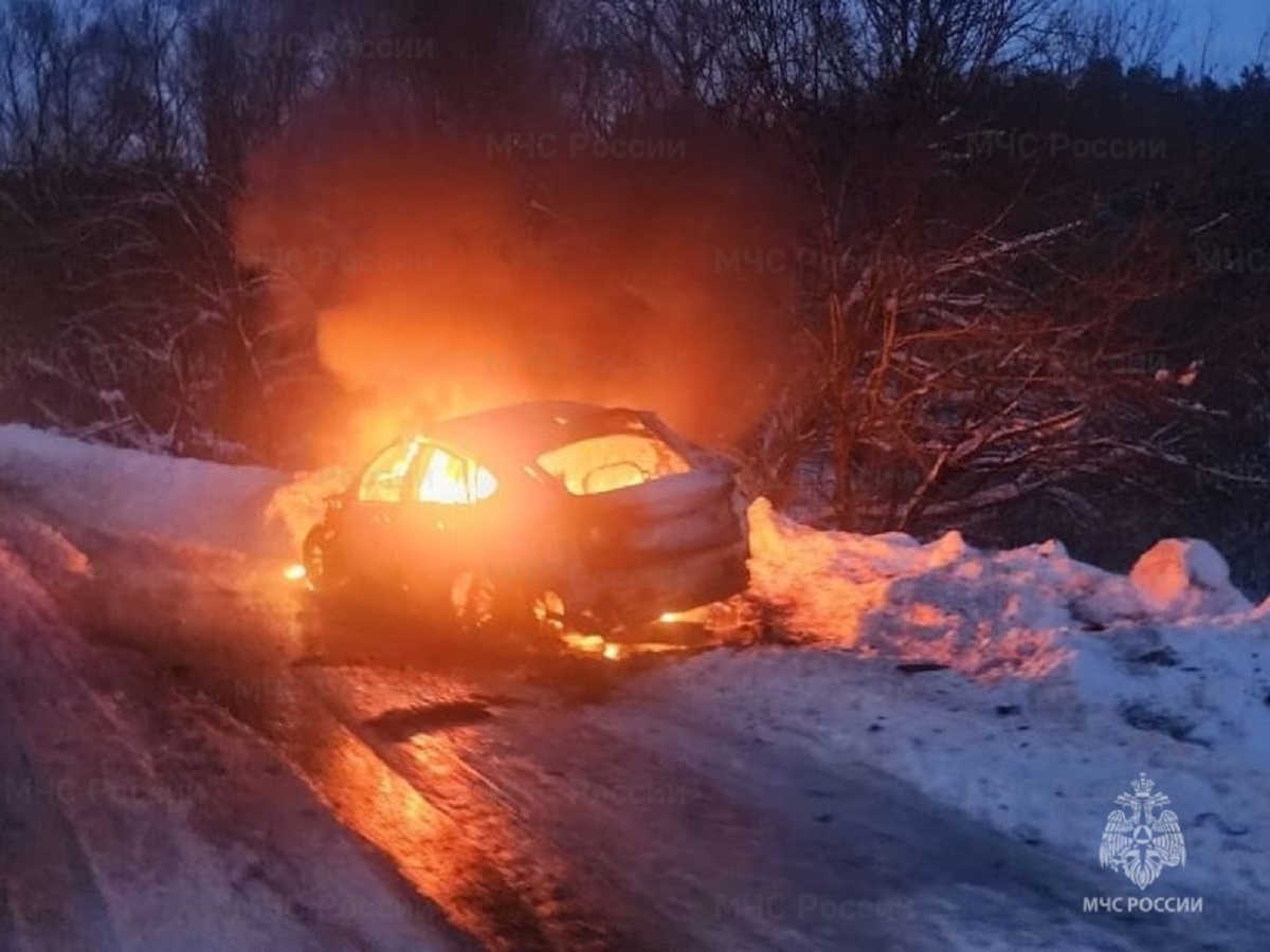 Мужчина и 16-летняя девочка заживо сгорели в автомобиле в Калужской области