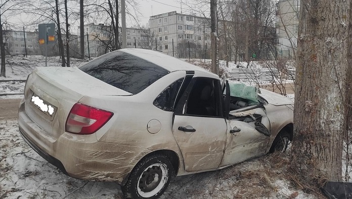 В Тульской области девушка на «Гранте» улетела в кювет и врезалась в дерево