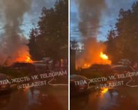 В Туле на улице Морозова ночью на парковке сгорели два автомобиля
