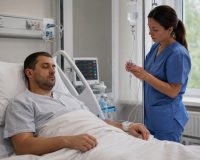 Медсестра делает процедуры больному