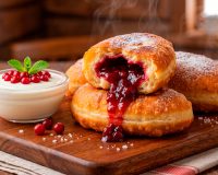 Золотистые картофельные пирожки с брусникой